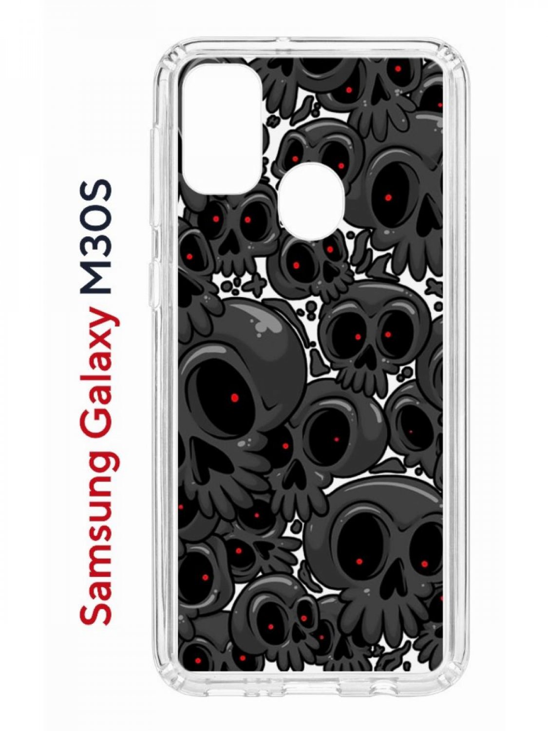 Чехол на Samsung M30S/M21 Kruche Print Skull gray,противоударный бампер,с защитой камеры