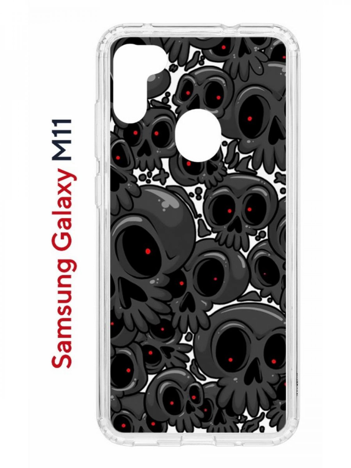 фото Чехол на samsung m11, a11 kruche print skull gray,противоударный бампер,с защитой камеры кruче