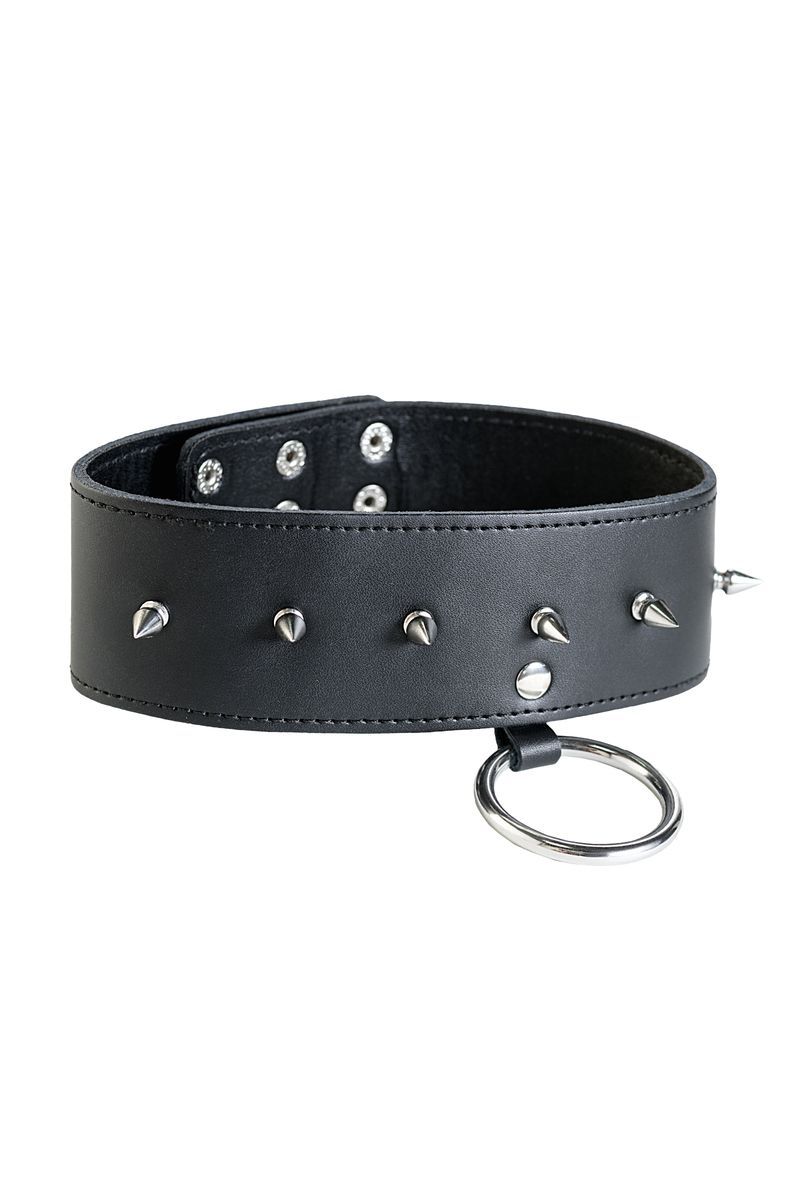 Ошейник ToyFa кожаный с шипами черный