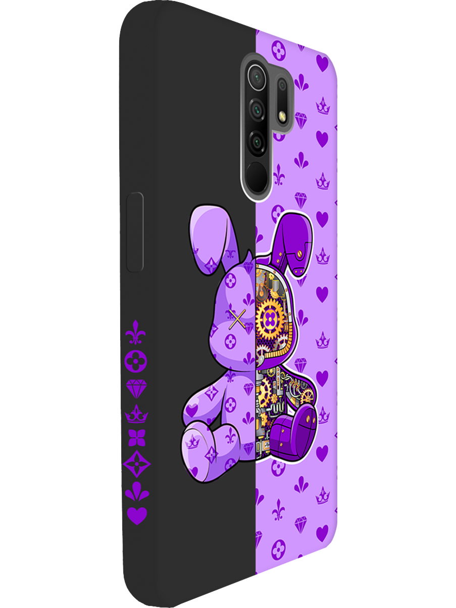 

Силиконовый чехол на Xiaomi Redmi 9 с принтом "Сиреневый Кролик" матовый черный, 723276771