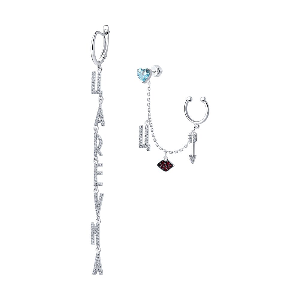 

Серьги каффы из серебра SOKOLOV 94025697, корунд искусственный/фианит, 94025697