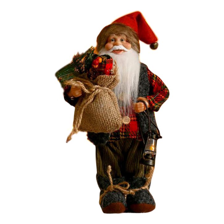Фигурка новогодняя Зимнее волшебство Дед Мороз с фонариком и мешком в шубе 30см