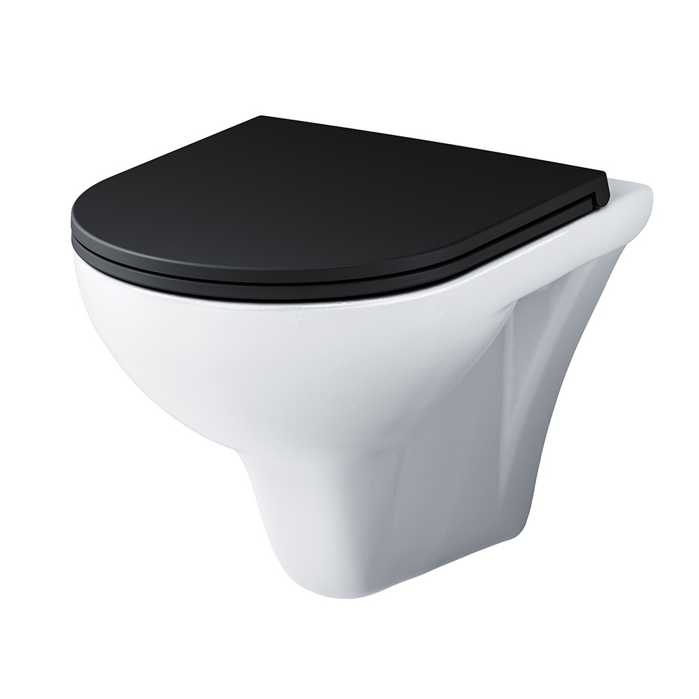 

Унитаз подвесной AM.PM Gem C901700SCmb безободковый, с черным сиденьем, Белый