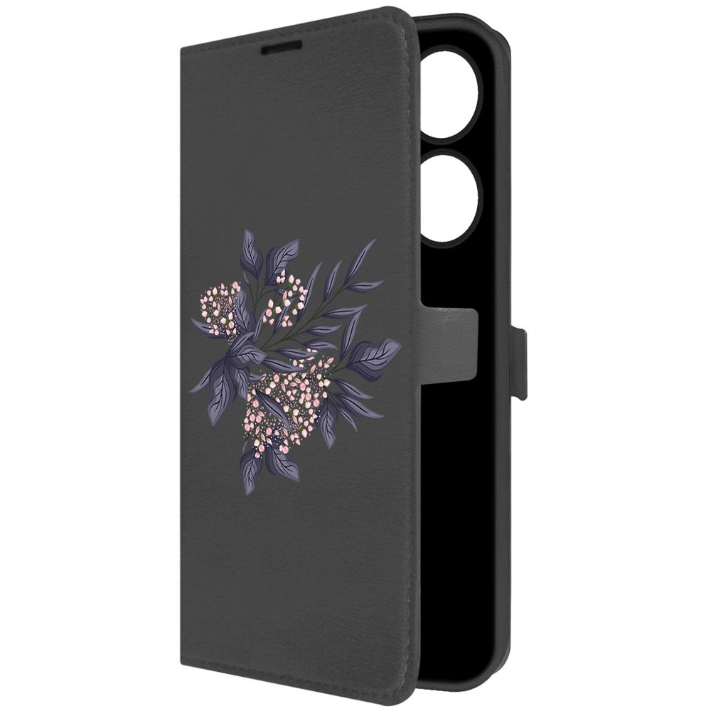 

Чехол-книжка Krutoff Eco Book для Xiaomi Poco M6 Pro 4G Розовые бутоны (черный)