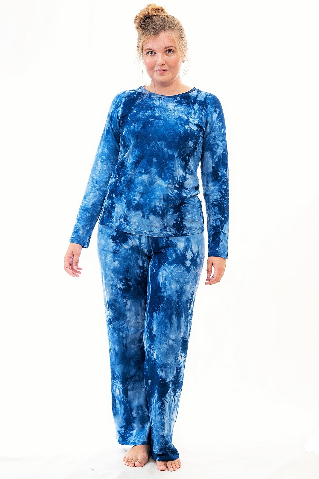 Комплект домашний женский Лонгслив и брюки голубой 48-50 RU Вестифика. Цвет: голубой