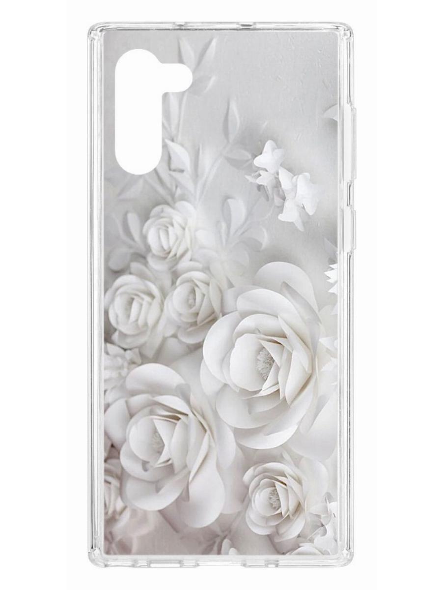 

Чехол на Samsung Galaxy Note 10 Kruche Print White roses, Прозрачный;белый;серый