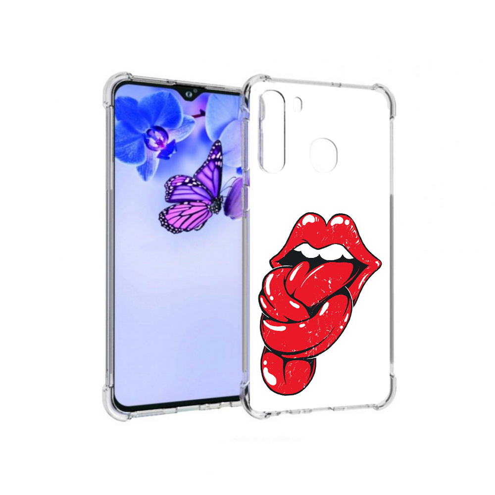 

Чехол MyPads Tocco для Samsung Galaxy A21 яркие губы с языком (PT226904.547.705), Прозрачный, Tocco
