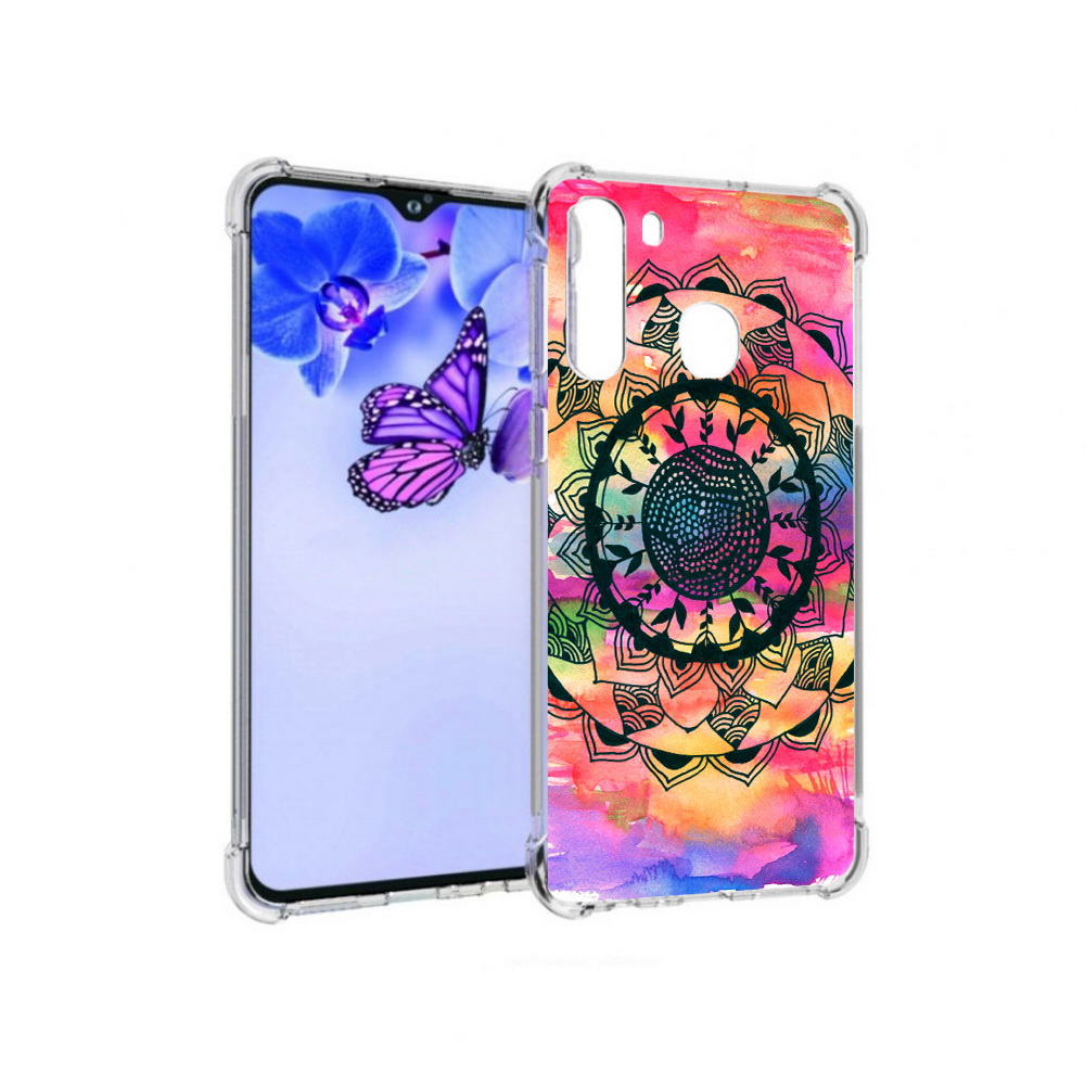 

Чехол MyPads Tocco для Samsung Galaxy A21 яркая абстракция круглый цветок, Прозрачный, Tocco
