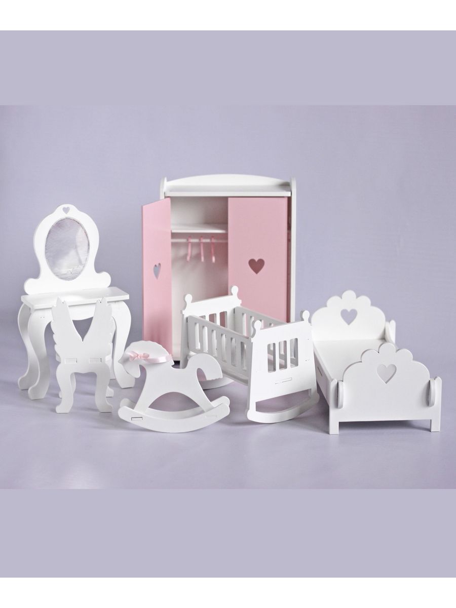 Мебель для кукол LittleWoodHome большая (спальня), бело-розовый игрушечная мебель viga спальня в коробке 44035