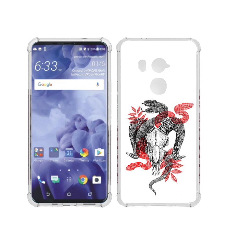 

Чехол MyPads Tocco для HTC U11 Plus змея в черепе рисунок, Прозрачный, Tocco