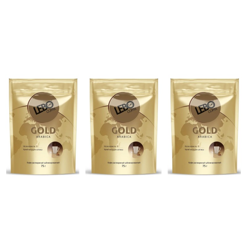 

Кофе растворимый Lebo Gold, 75 г х 3 шт, Gold 75 гр