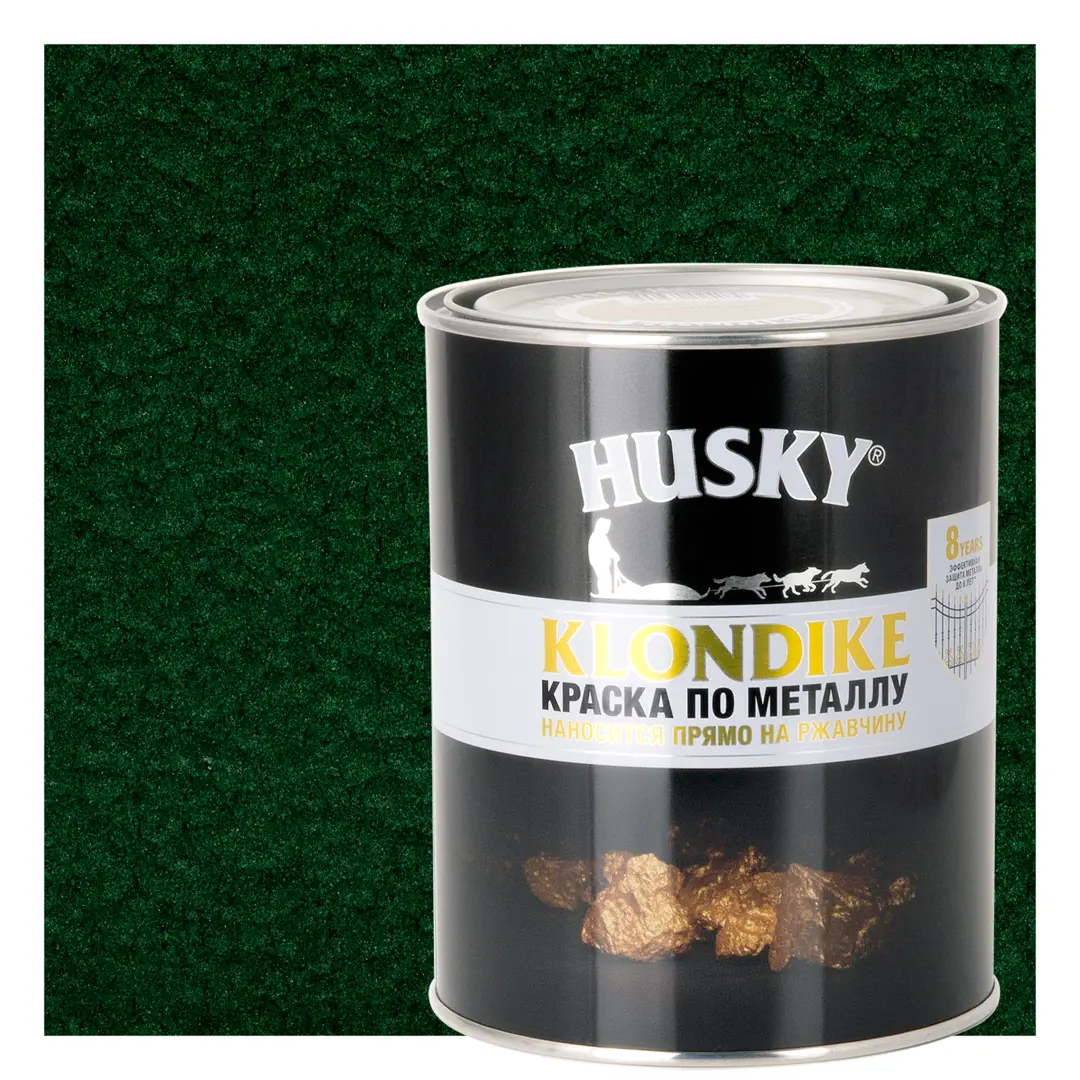 Краска по металлу Husky Klondike молотковая цвет темно-зеленый 0.9 л RAL крем краска palette интенсивный 6 280 темно русый металлик 110 мл