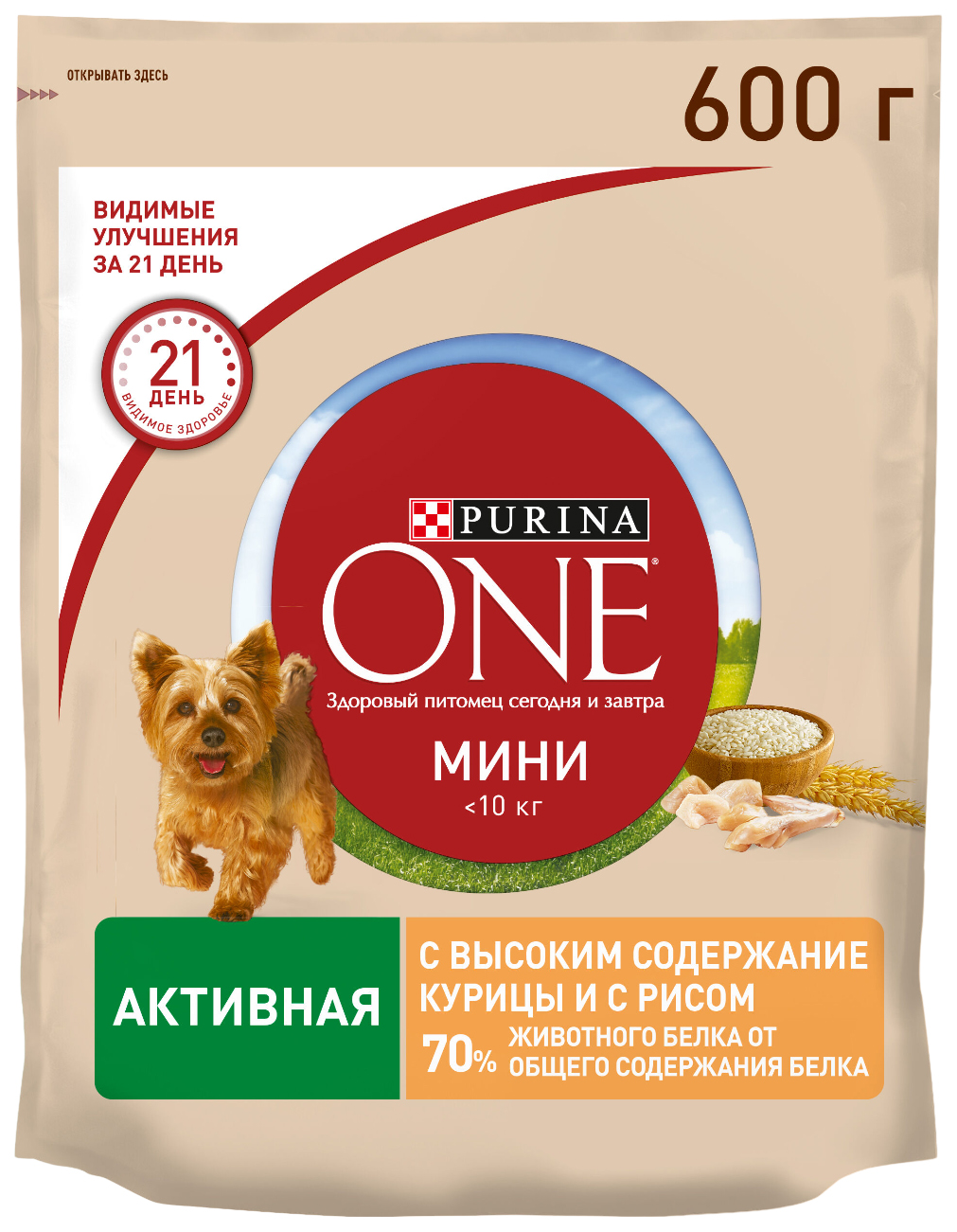 Сухой корм для собак Purina ONE для малых пород, с курицей и рисом, 600 г