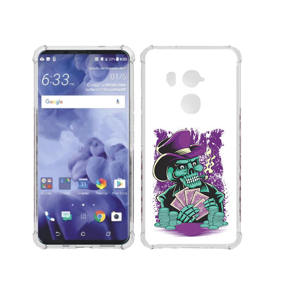 

Чехол MyPads Tocco для HTC U11 Plus зеленый череп с картами, Прозрачный, Tocco