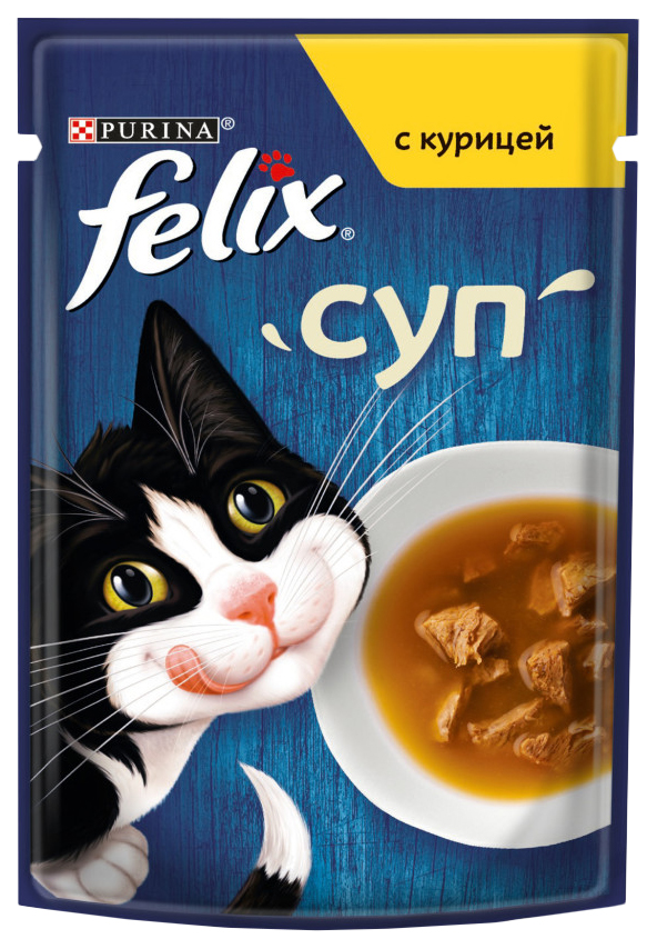 

Влажный корм для кошек Felix Суп, с курицей, 36x48 г