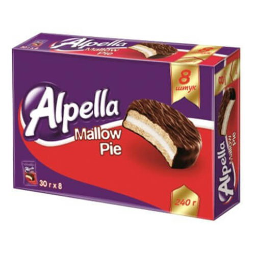 фото Печенье alpella mallow pie в шоколадной глазури с маршмеллоу 30 г х 8 шт