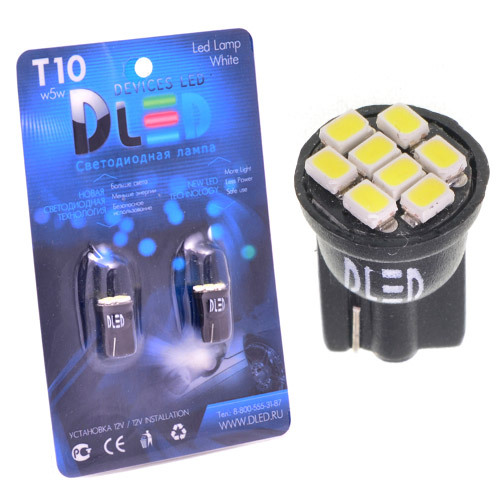 

Светодиодная автомобильная лампа T10 - W5W - 8 SMD 1210 Black (Комплект 2 лампы.), T10 - W5W - 8 SMD 1210 Black