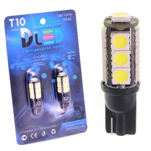 

Светодиодная автомобильная лампа T10 - W5W - 13 SMD 5050 Black (Комплект 2 лампы.), T10 - W5W - 13 SMD 5050 Black