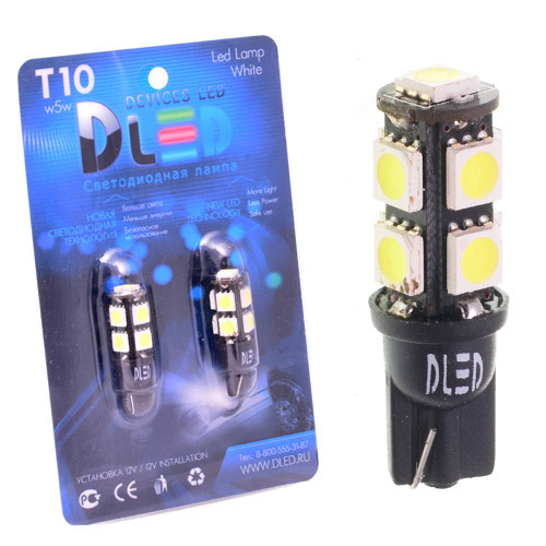 

Светодиодная автомобильная лампа T10 - W5W - 9 SMD 5050 Black (Комплект 2 лампы.), T10 - W5W - 9 SMD 5050 Black