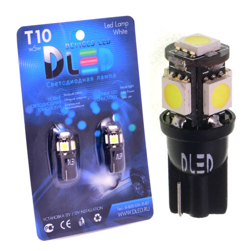 

Светодиодная автомобильная лампа T10 - W5W - 5 SMD 5050 Black (Комплект 2 лампы.), T10 - W5W - 5 SMD 5050 Black