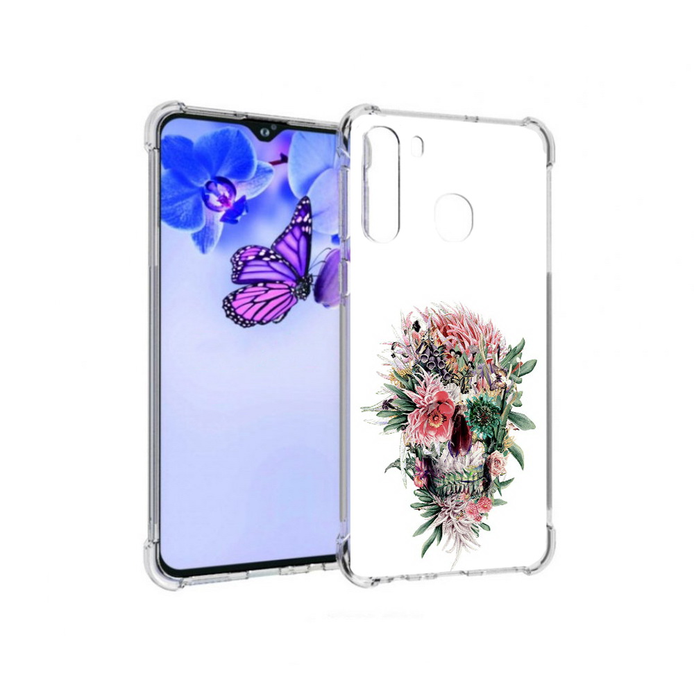 

Чехол MyPads Tocco для Samsung Galaxy A21 череп из цветов (PT226904.547.677), Прозрачный, Tocco