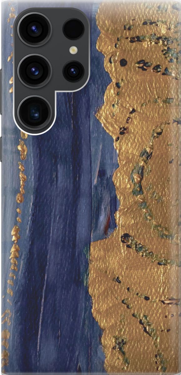 

Чехол на Samsung Galaxy S23 Ultra с принтом "Золотая краска на синем", Золотистый;синий, 158334