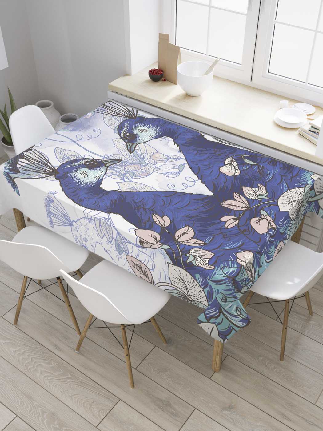 

Скатерть прямоугольная JoyArty "Пара фазанов" из оксфорда, 120x145 см, Синий, Пара фазанов