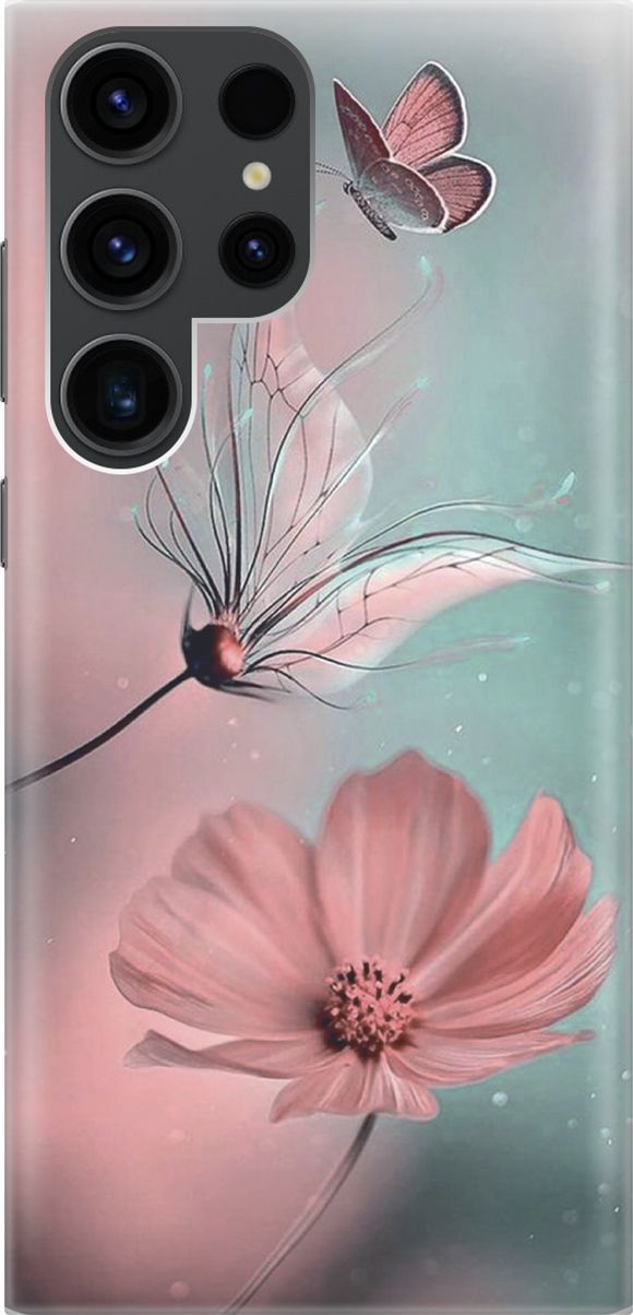 

Чехол на Samsung Galaxy S23 Ultra "Бабочка и цветы", Голубой;розовый, 158339