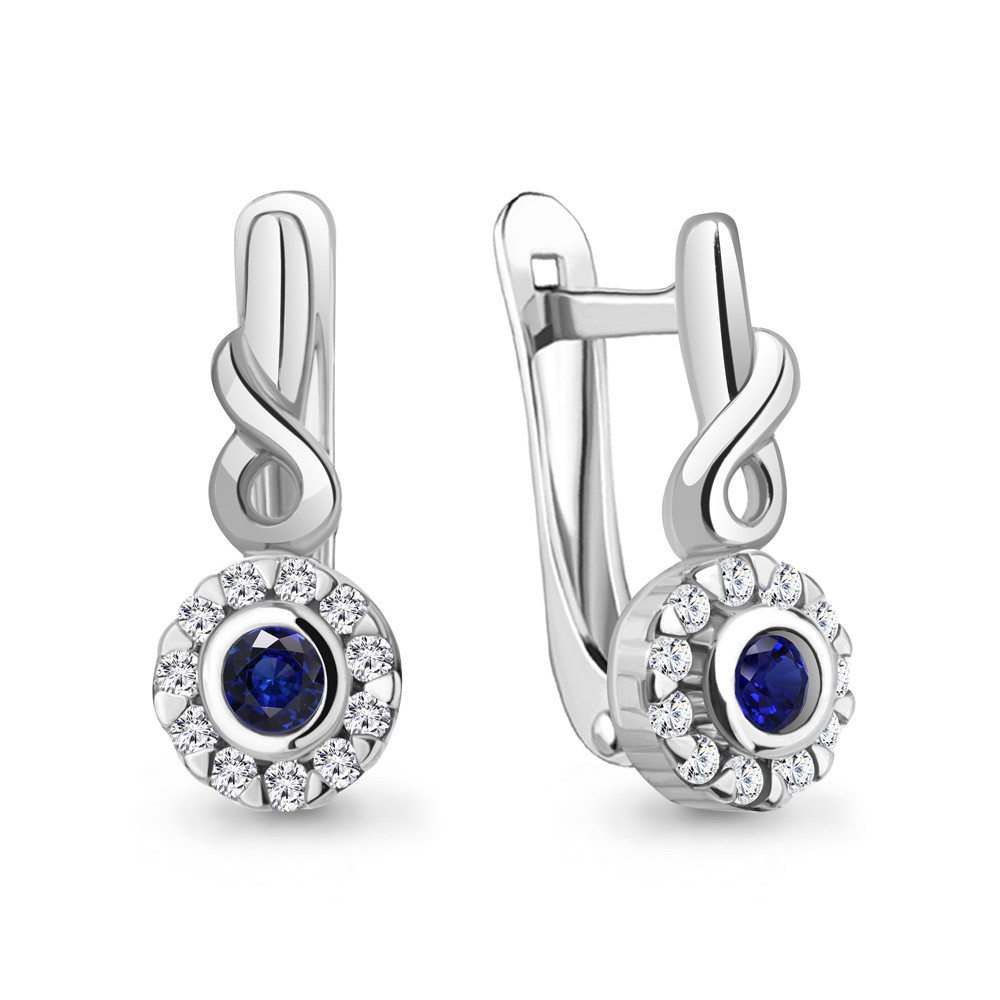 

Серьги из серебра с фианитом\сапфиром искусственным Aquamarine Aquamarine 49457АБ_925_р, 49457АБ_925_р