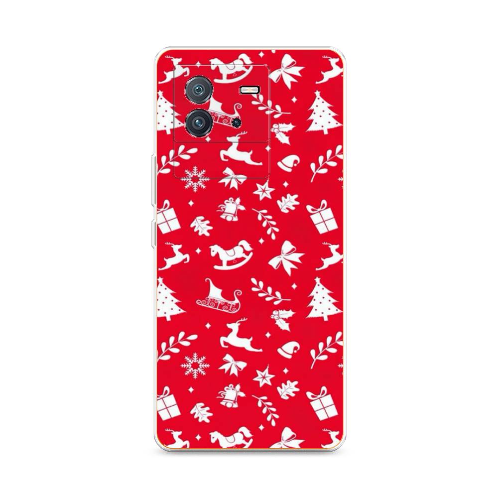 

Чехол на Vivo iQOO Neo6 "Красный новогодний фон", Красный;белый, 266850-5