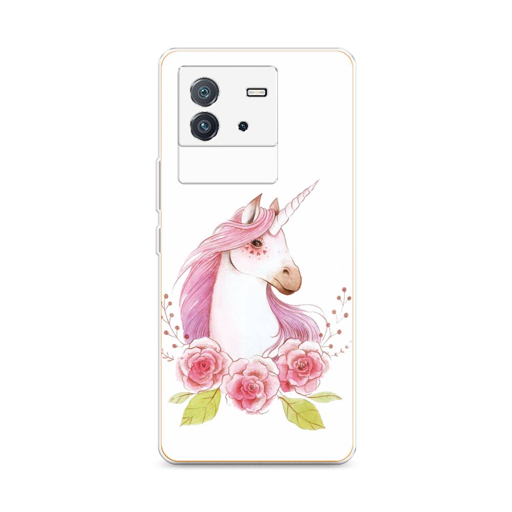 

Чехол на Vivo iQOO Neo6 "Единорог цветы", Белый;розовый;серый, 266850-1
