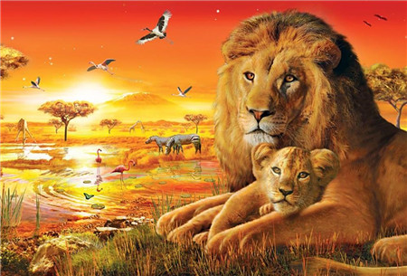 

Алмазная мозаика стразами Ripoma Лев и львёнок на закте 00115443 50х65 см, Лев и львёнок на закте