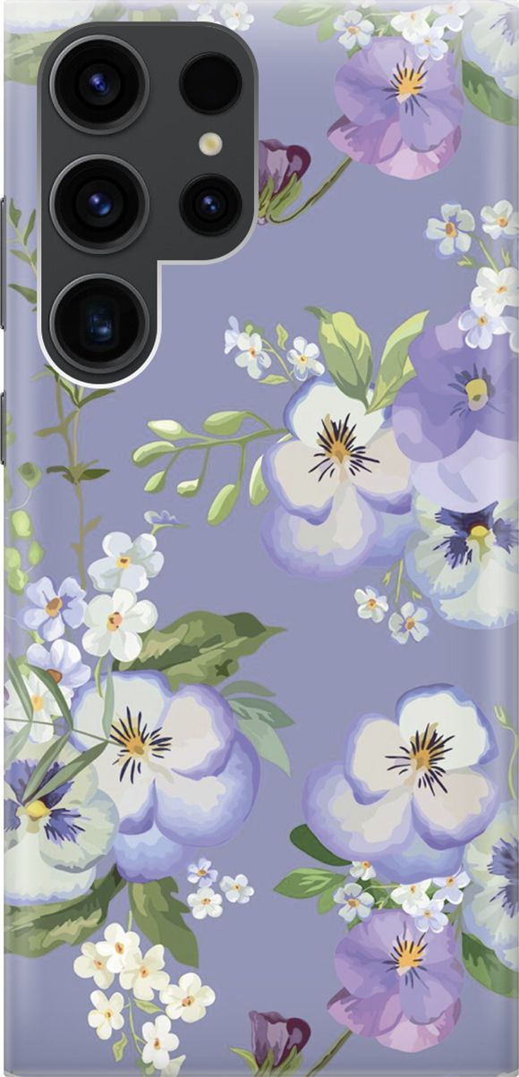 

Чехол на Samsung Galaxy S23 Ultra "Цветочки на синем фоне", Белый;синий, 158334