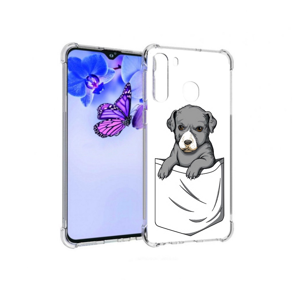 

Чехол MyPads Tocco для Samsung Galaxy A21 собачка в кармане (PT226904.547.611), Прозрачный, Tocco