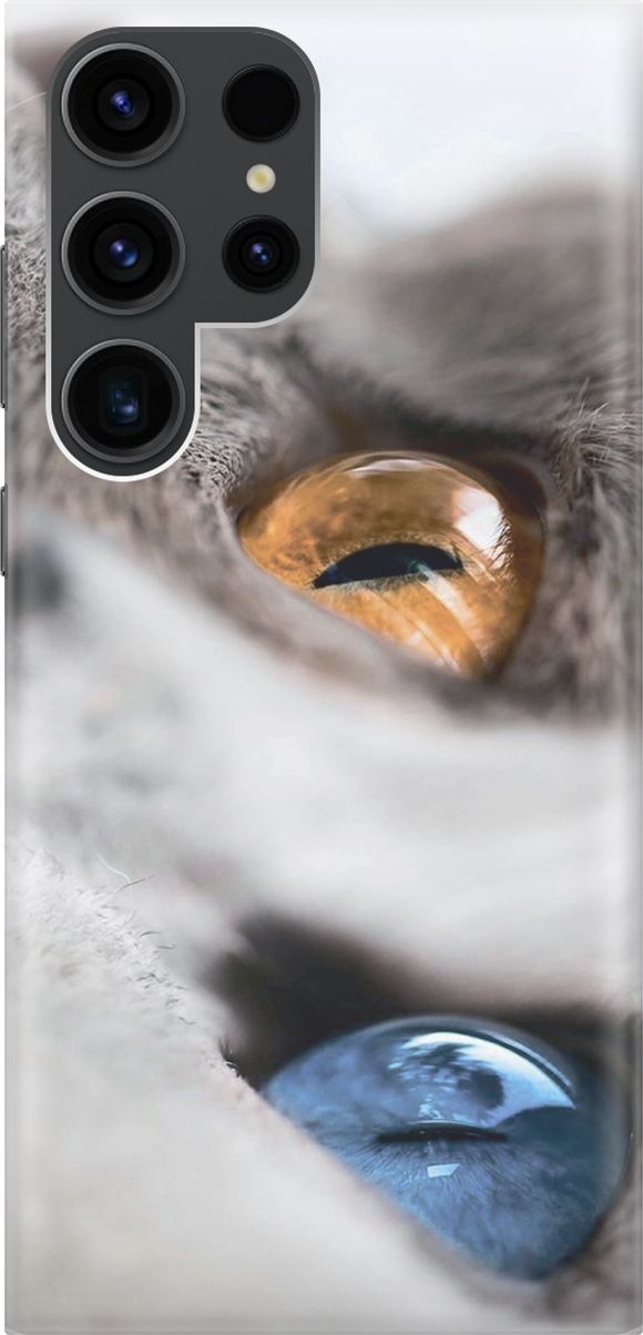 

Чехол на Samsung Galaxy S23 Ultra "Кот с разноцветными глазами", Голубой;серый, 158337