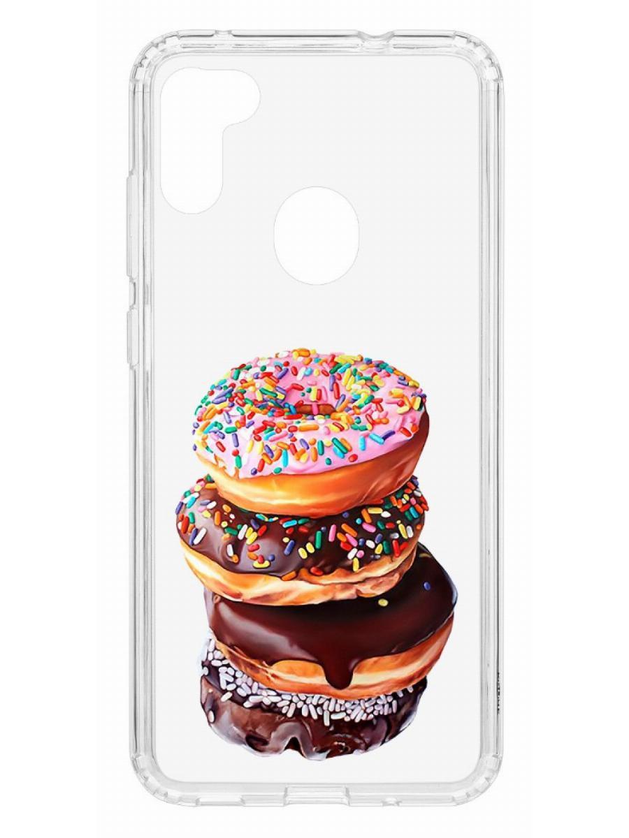 

Чехол на Samsung Galaxy M11 Kruche Print Donuts, Прозрачный;голубой;желтый;коричневый;розовый