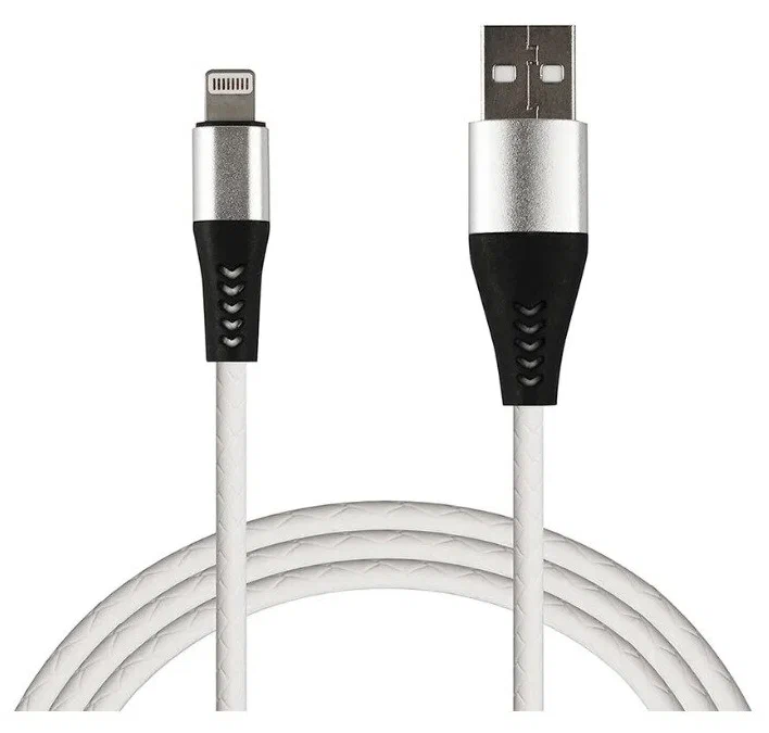 фото Кабель usb wiiix cb300-u8-2a-10w usb-8pin; data; оплетка: прорезинина; белый, 1м