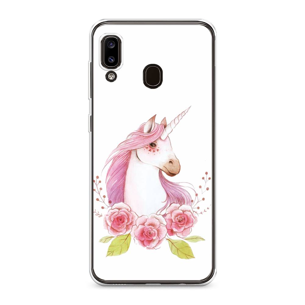 

Чехол на Samsung Galaxy A30 "Единорог цветы", Белый;розовый;серый, 27550-1