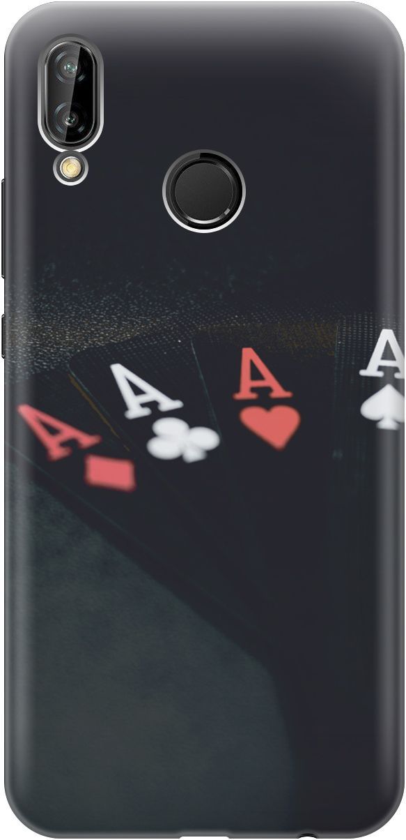 

Силиконовый чехол на Huawei P20 Lite/Nova 3e "Флеш-рояль", Черный;белый, 3411