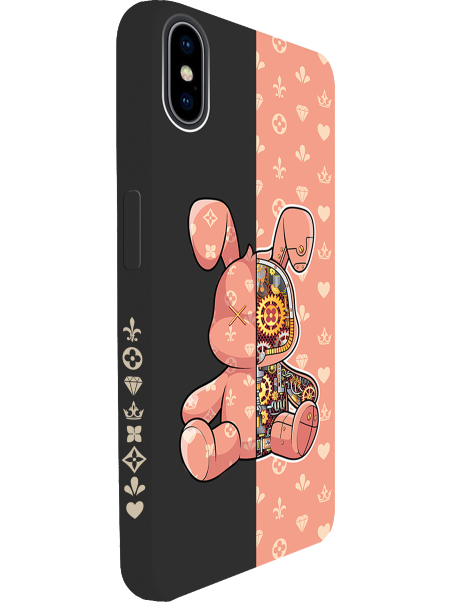 

Силиконовый чехол на Apple iPhone Xs / X с принтом "Персиковый Кролик" матовый черный, 715365471