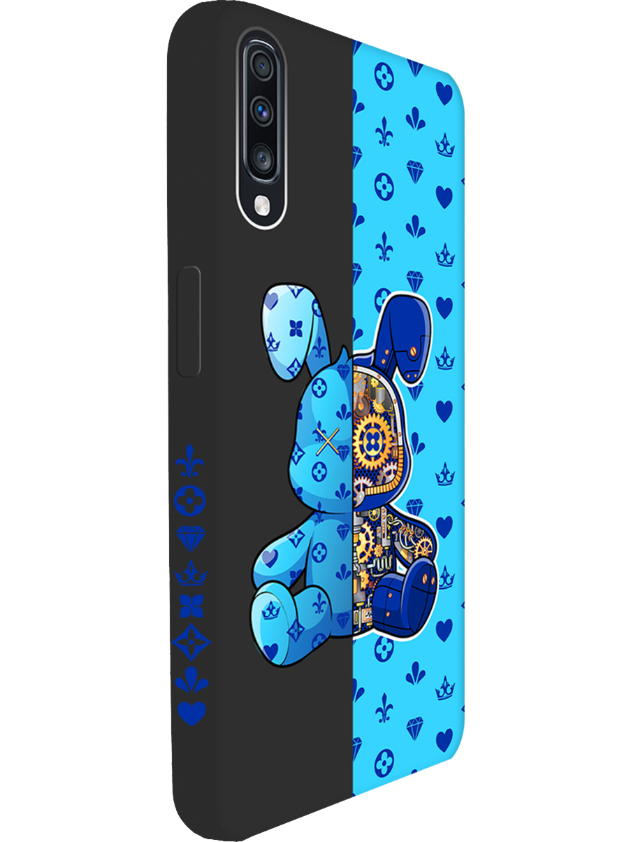 

Силиконовый чехол на Samsung Galaxy A70 / A70s с принтом "Голубой Кролик" матовый черный, Голубой;синий;черный, 720804471