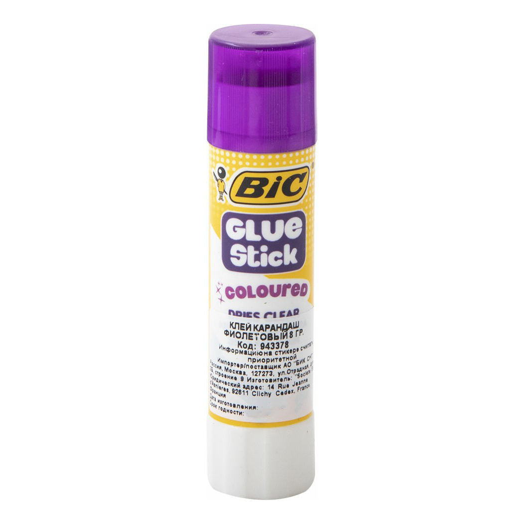 фото Клей-карандаш канцелярский bic фиолетовый 8 г