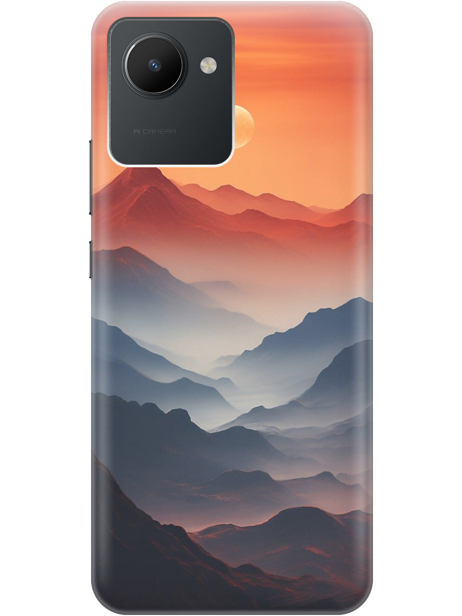 

Силиконовый чехол на Realme C30 с принтом "Луна над горами", Прозрачный;оранжевый;черный, 766400210