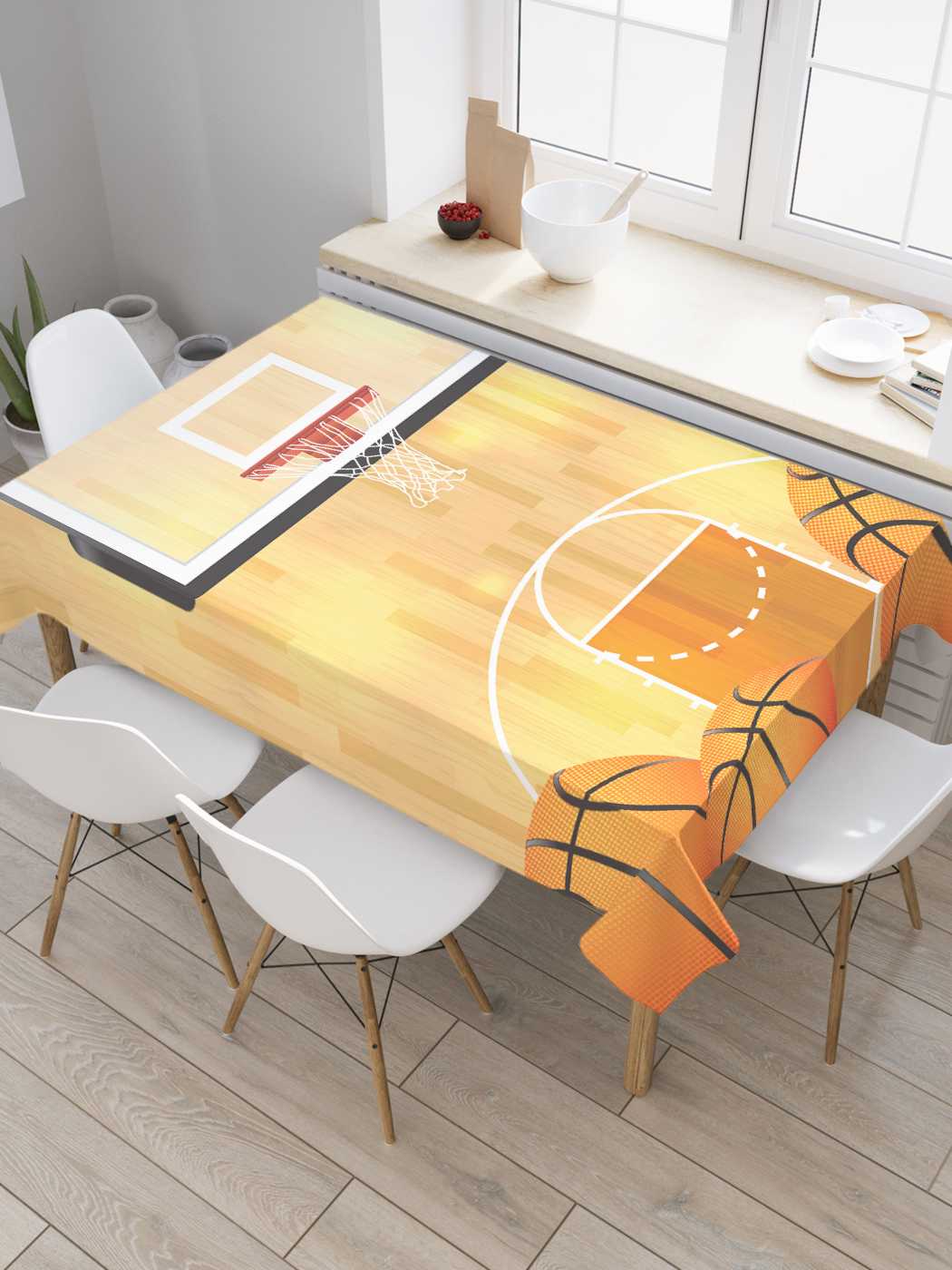 фото Скатерть прямоугольная joyarty "баскетбольный старт" из сатена, 180x145 см