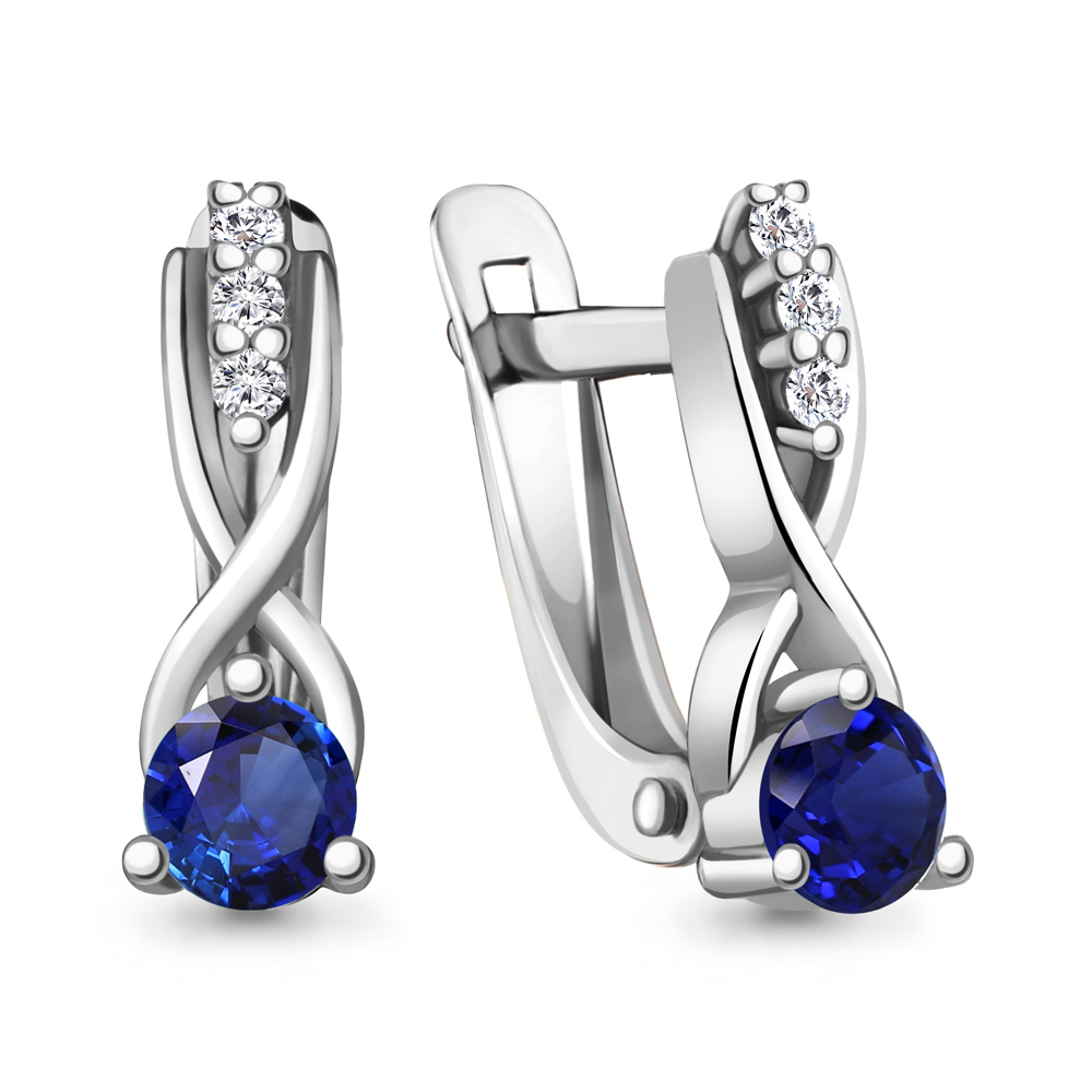 

Серьги из серебра с фианитом\сапфиром искусственным Aquamarine Aquamarine 49417АБ_925_р, 49417АБ_925_р