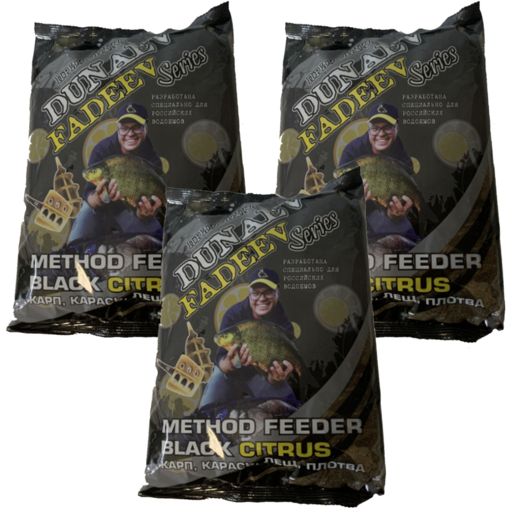 Прикормка рыболовная Dunaev Fadeev Method Feeder Black Citrus 3 упаковки