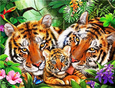 фото Алмазная мозаика стразами ripoma семья тигров 00115327 50х65 см