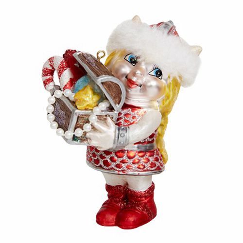 Елочная игрушка Holiday Classics Девочка-викинг и сундук с сокровищами 7,5х7,5х11см
