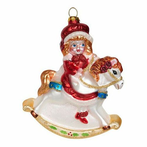 Елочная игрушка Holiday Classics Девочка на белой лошадке-качалке 10,5 х 5 х 13,7 см