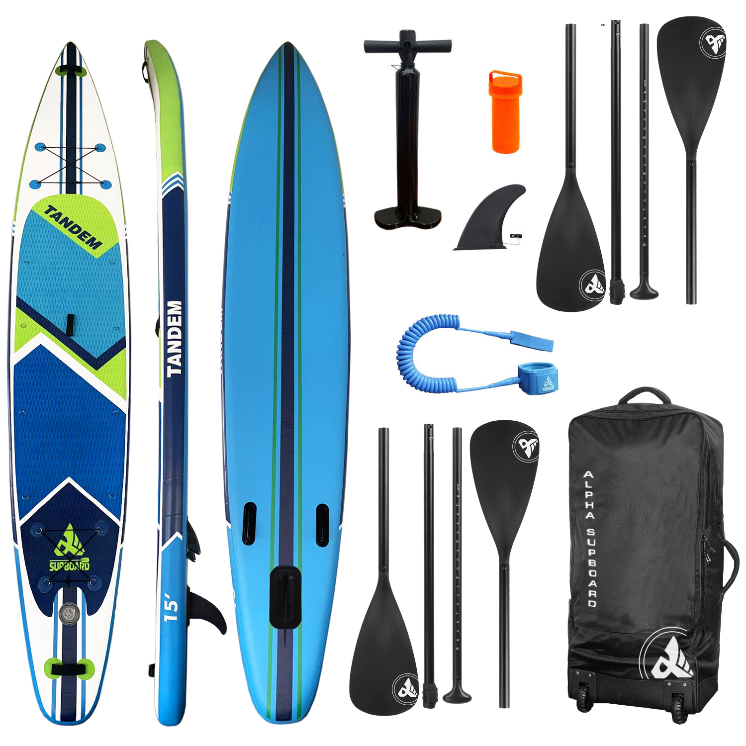 фото Надувная sup-доска alpha supboard tandem-15 comfort blue (457 x 81 x 15 см) двухместная alpha caprice